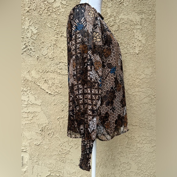 JOIE Long Sleeve Brown Floral and Metallic Blouse - Picture 7 of 13